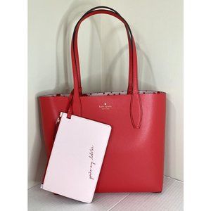 New Kate Spade Small Reversible Tote with Pouch Love Shack Red multi